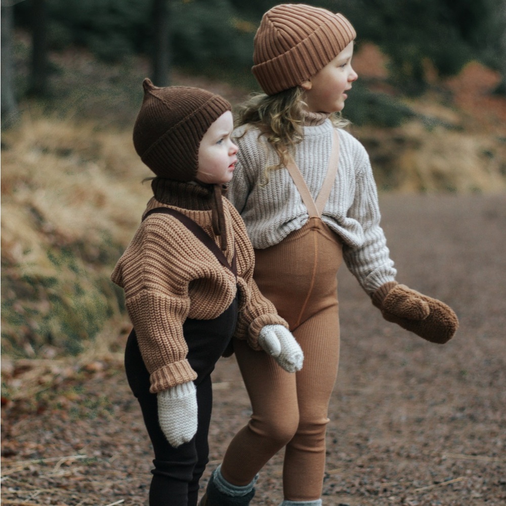 Silly Silas Cozy Knit Kids Tights with suspenders - light neutral